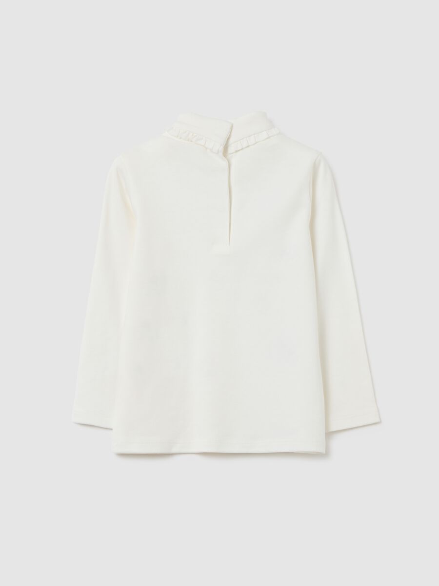 Girls' white pure cotton regular fit T-shirt with ruffles_1