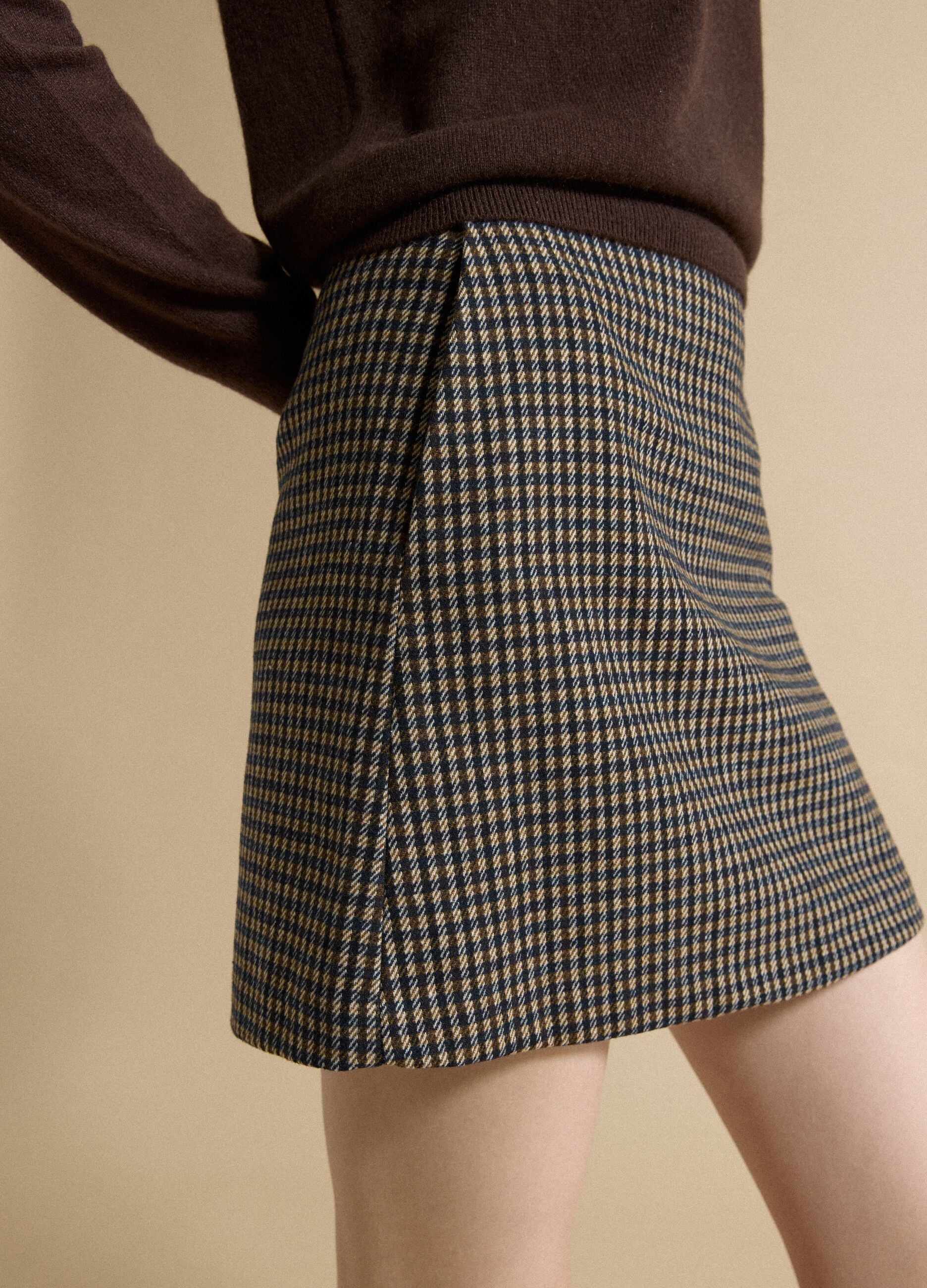 Multicoloured checked wool and viscose-blend skirt