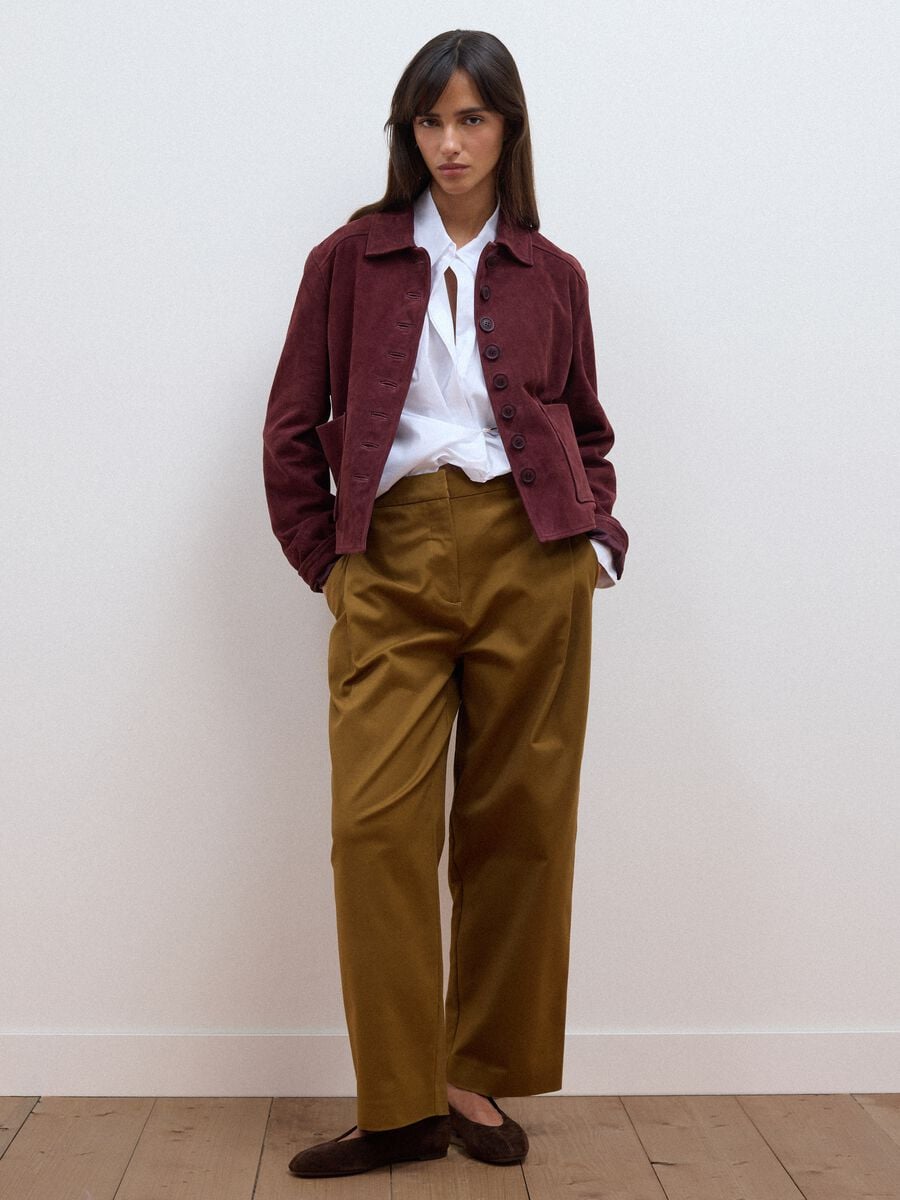 Pantaloni formali marroni in cotone elasticizzato barrel fit_0