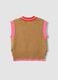 Brown cotton-blend V-neck gilet with contrast trim for girls_4