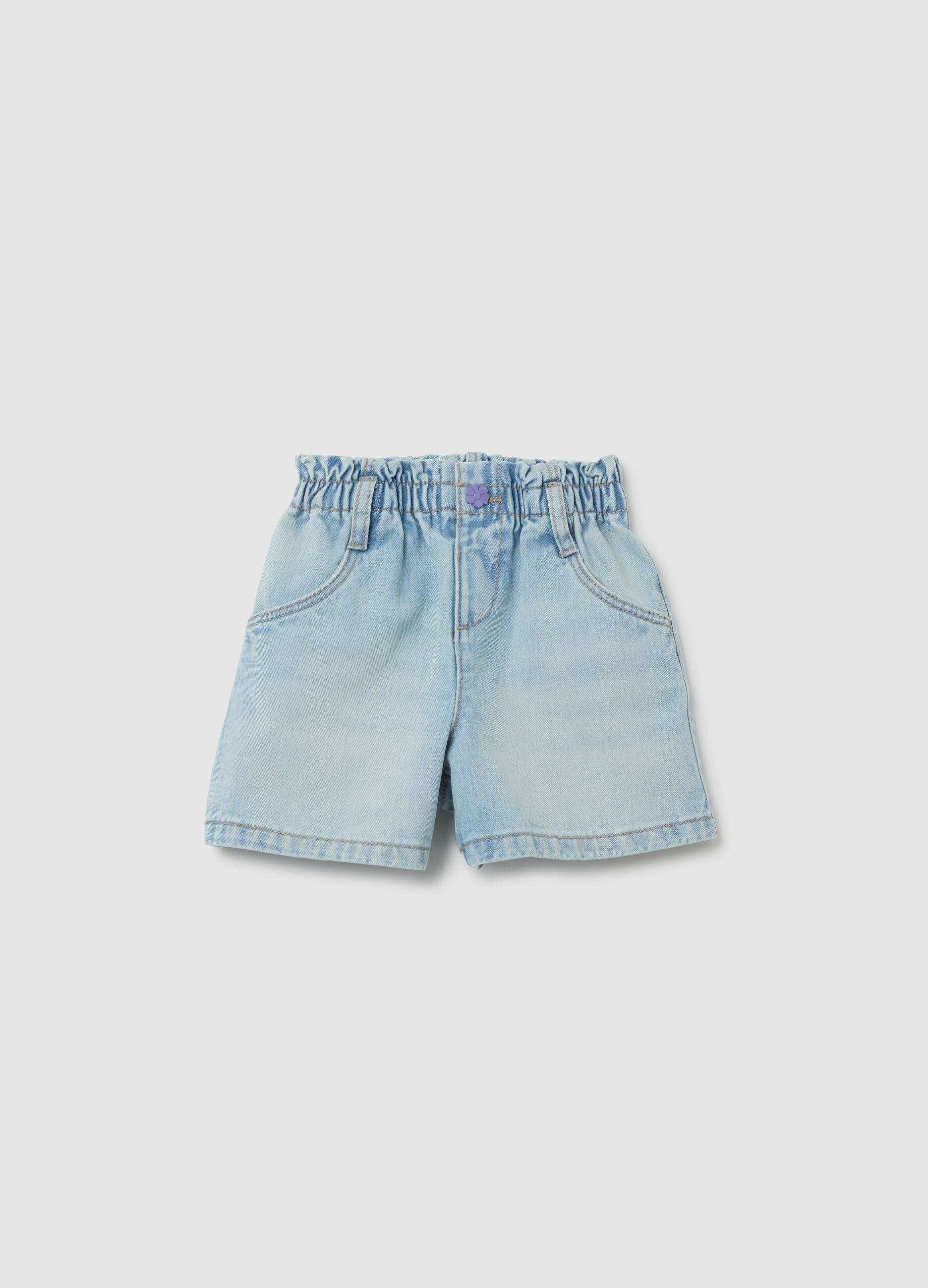 Light denim shorts for girls in pure cotton
