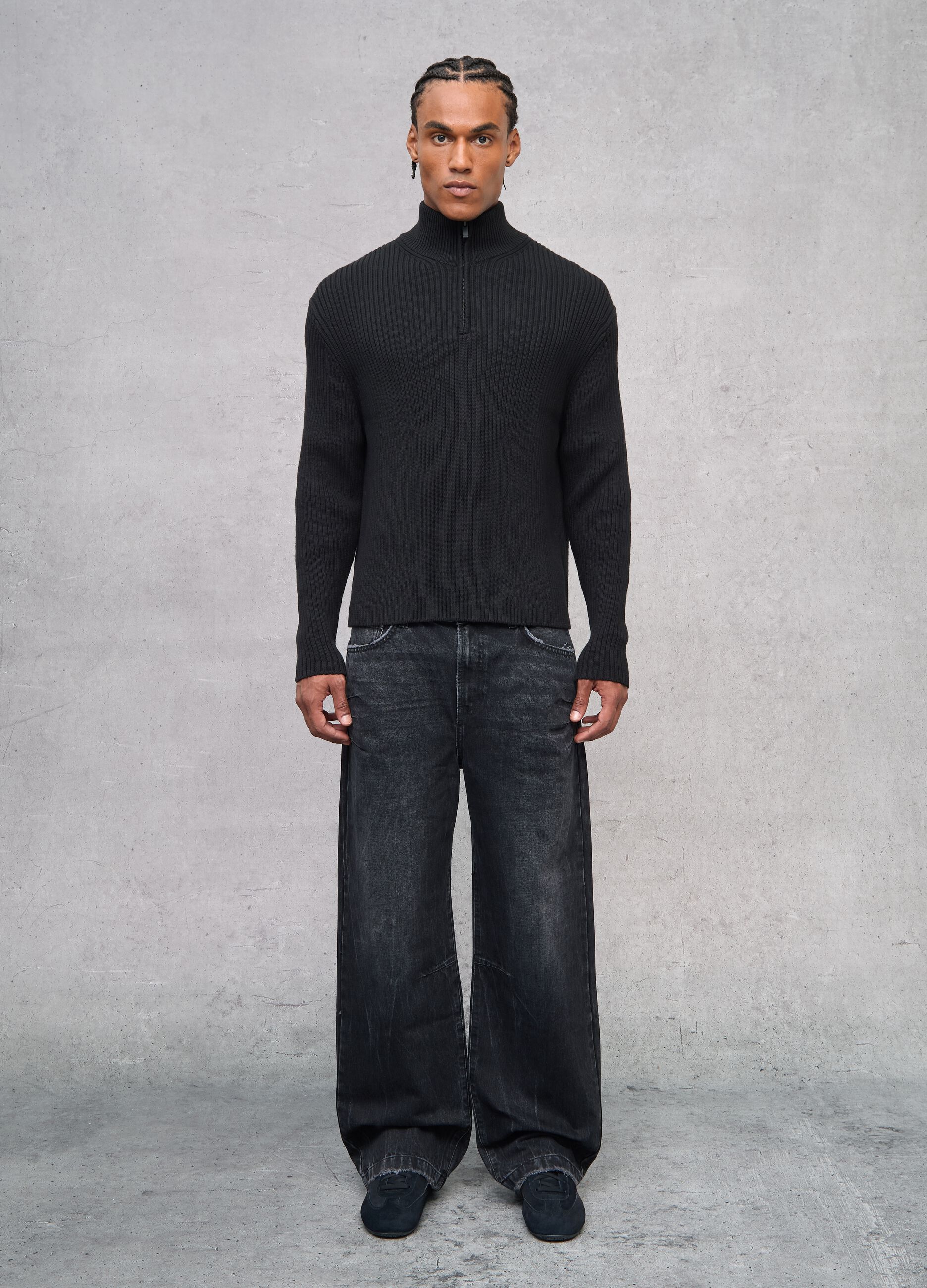 Half-Zip Ribbed Knit Black