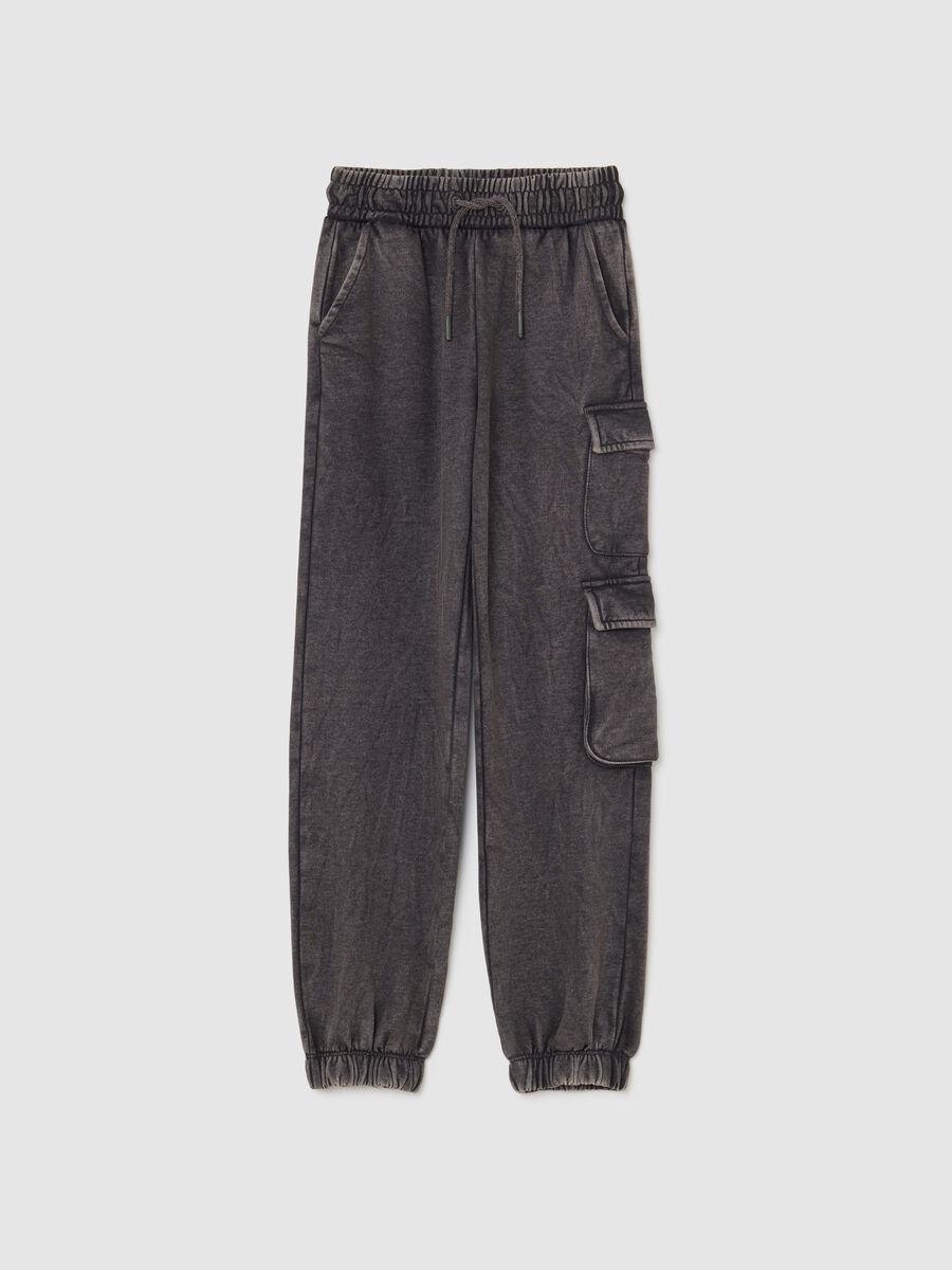 Girls' Regular Fit Grey Cotton Blend Cargo Jogger Trousers_0