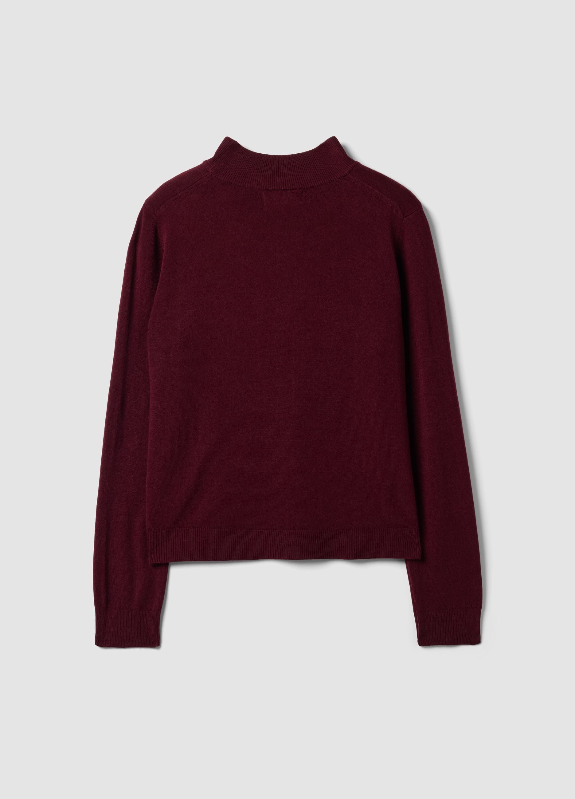 Purple long-sleeved top with high neck, regular fit