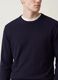Maglia blu in misto cotone e cashmere girocollo_2