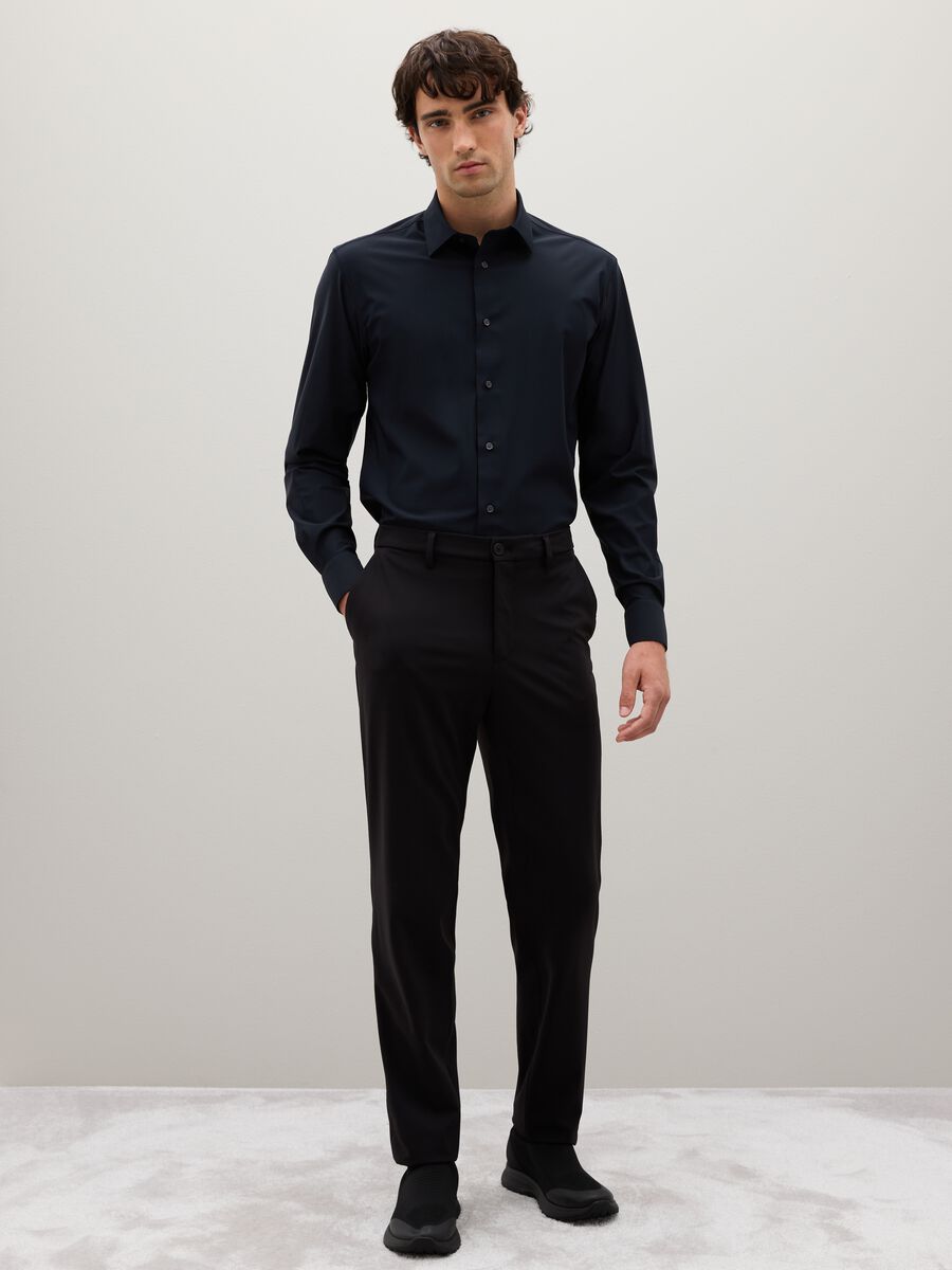 Camicia in tessuto elasticizzato nero slim fit_3