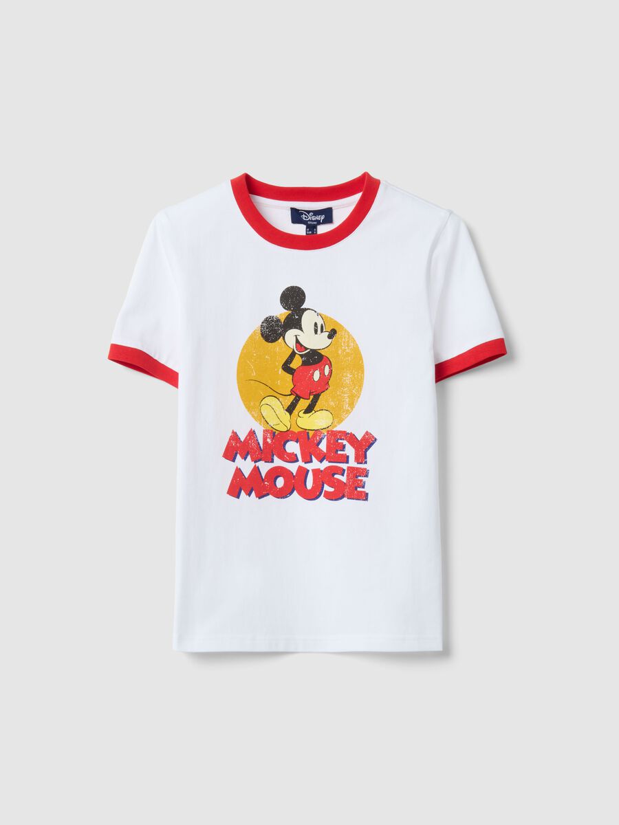 Regular fit white pure cotton t-shirt featuring Mickey Mouse print_4