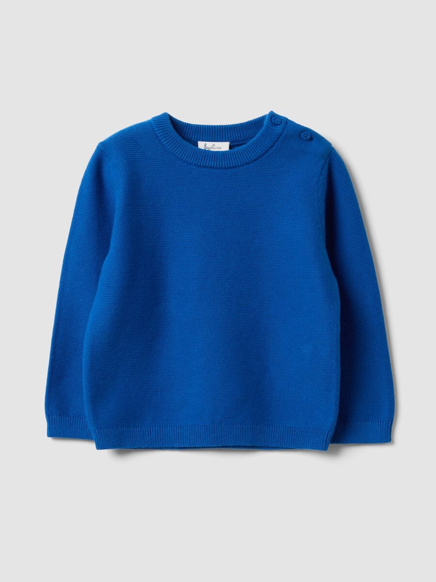 Blue pure cotton button jumper, regular fit, for baby boy_0