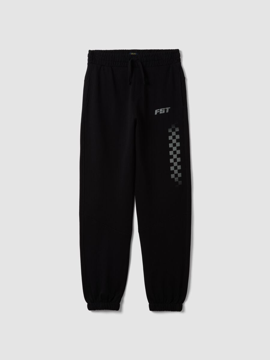 Jogger neri in puro cotone organico con stampa a scacchi relaxed fit_0