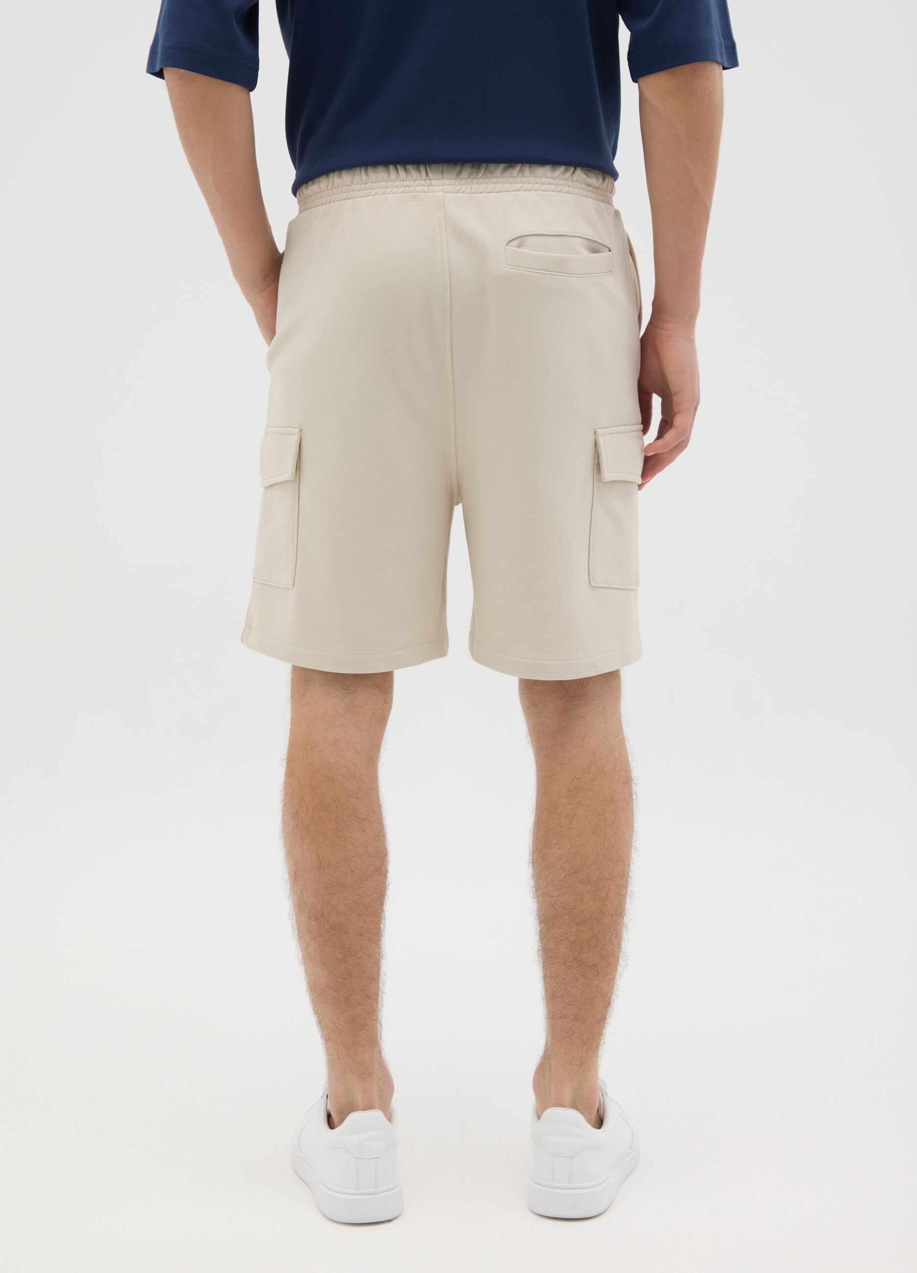 Men's beige cotton blend shorts relaxed fit