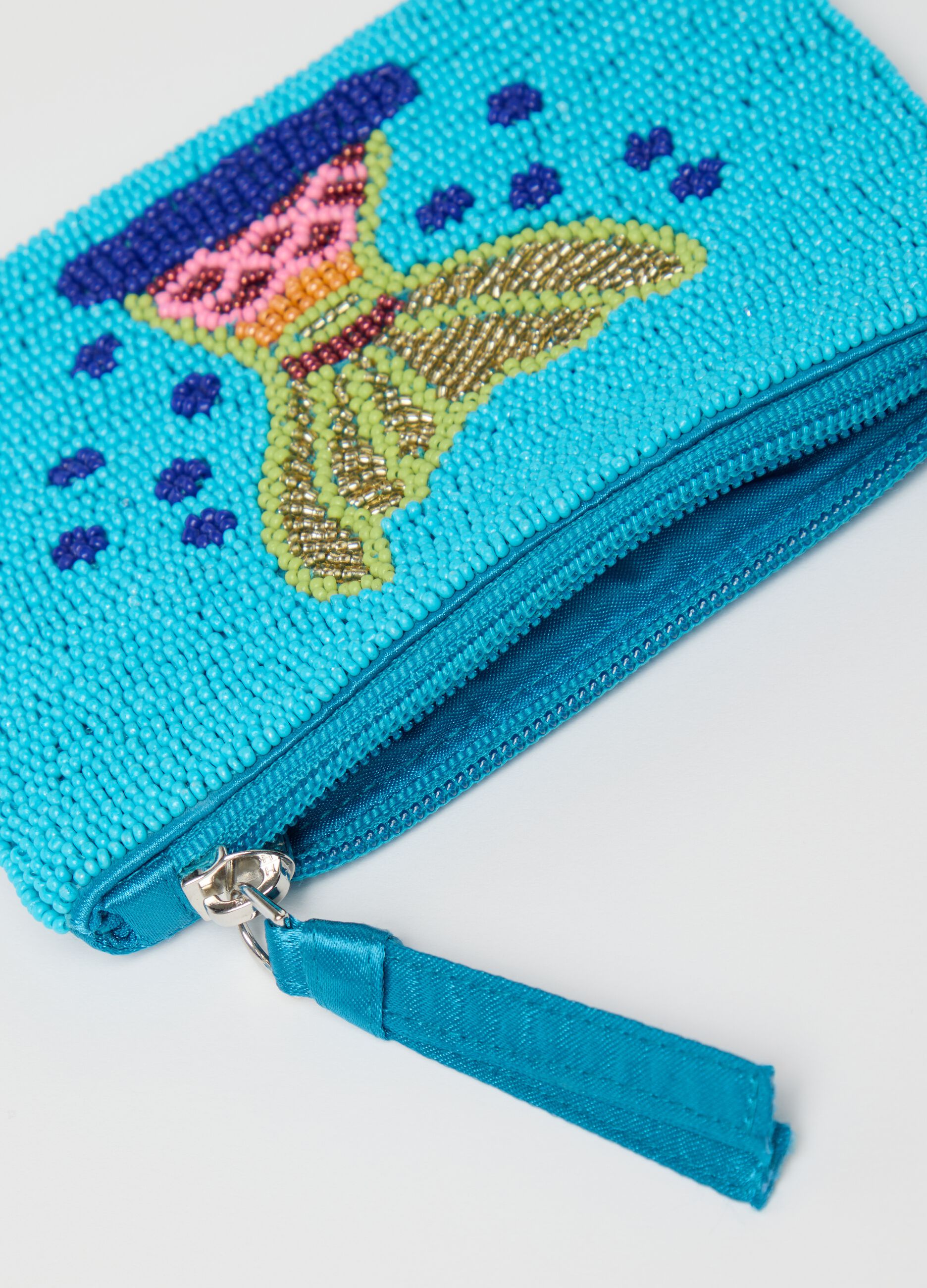 Blue wallet with glass decorations