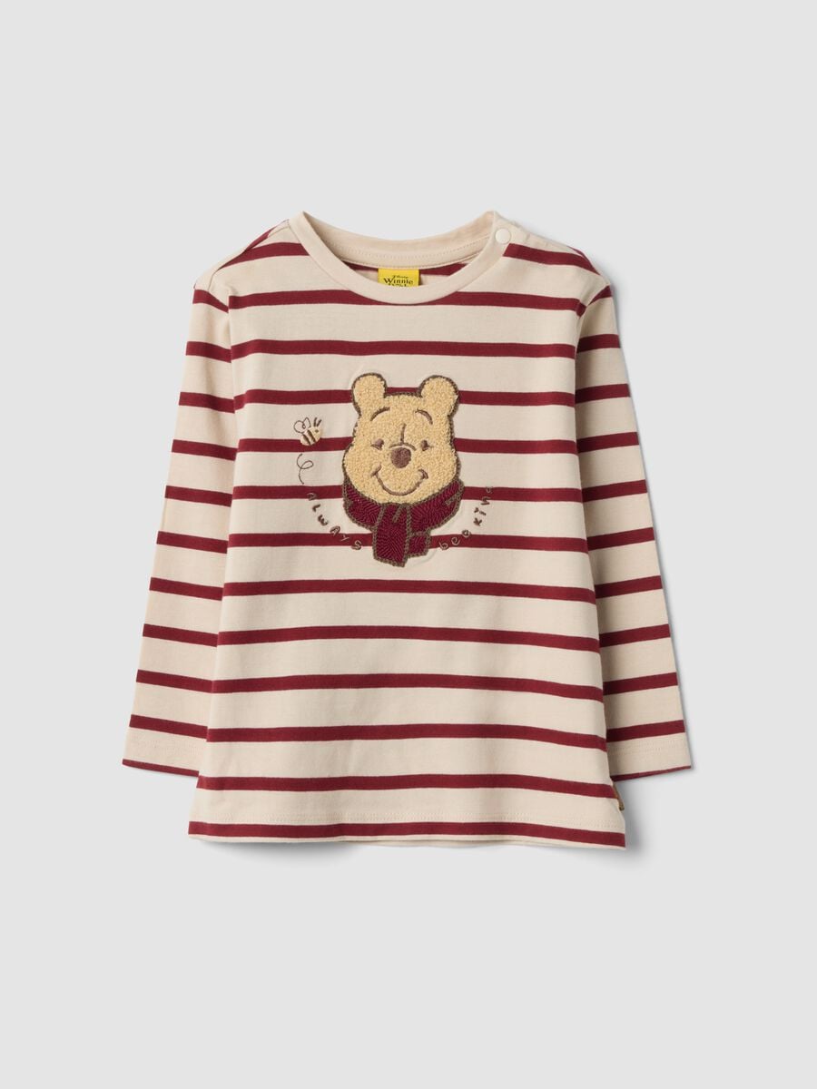 Maglietta beige a righe in puro cotone organico con stampa Winnie The Pooh_0