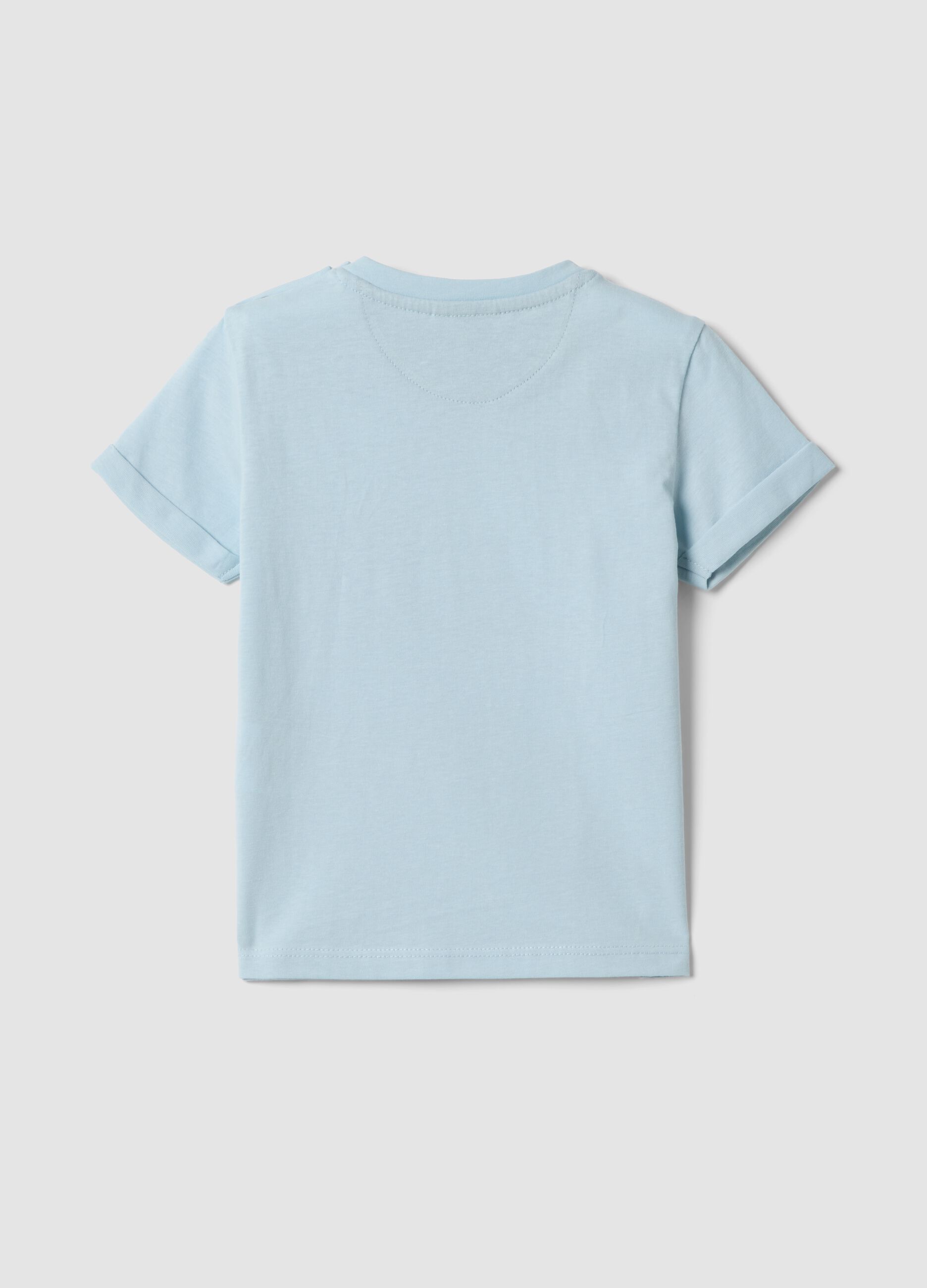 Light blue short-sleeved pure cotton T-shirt