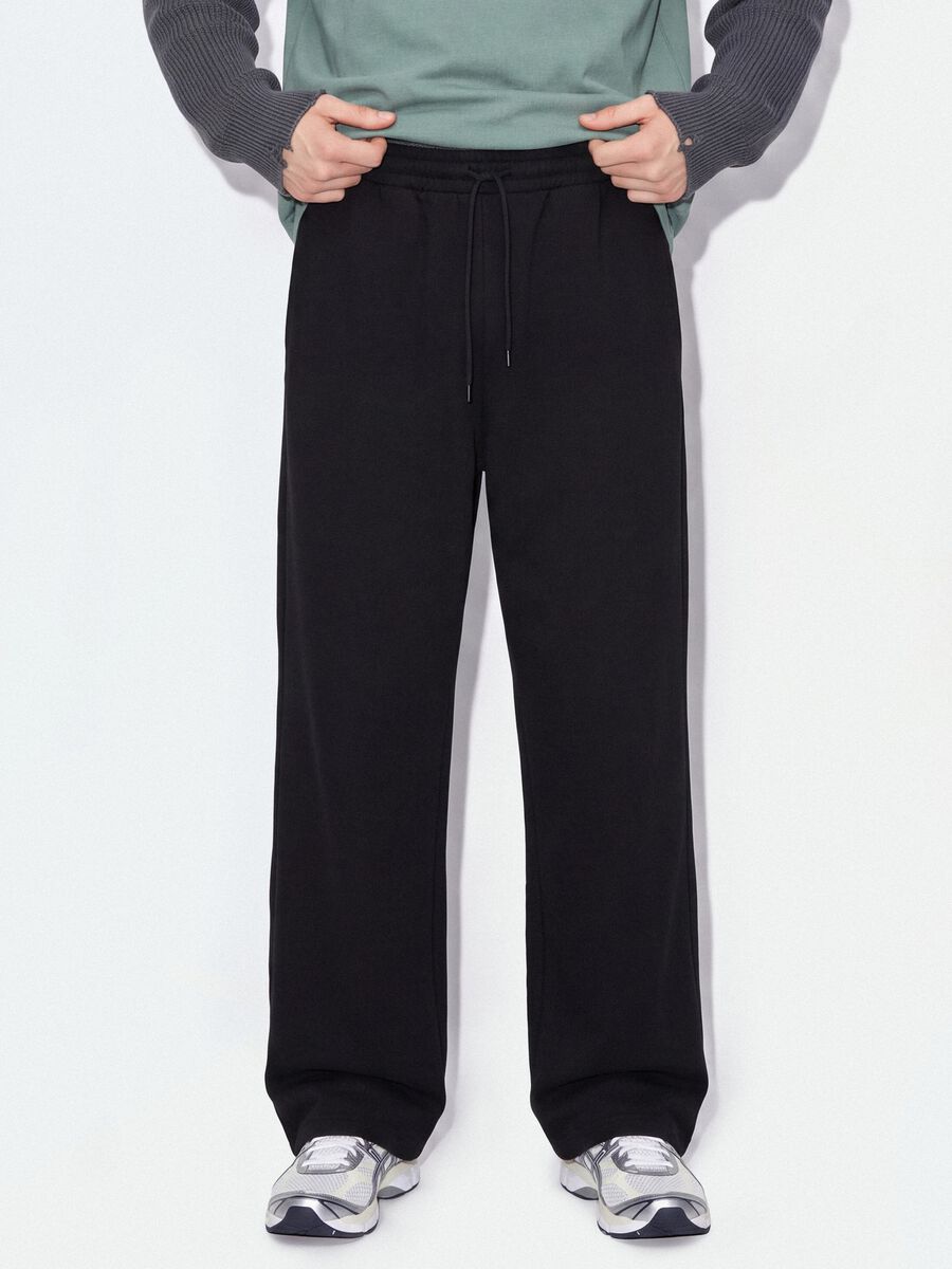 Jogger neri in puro cotone con vita elastica over fit_1