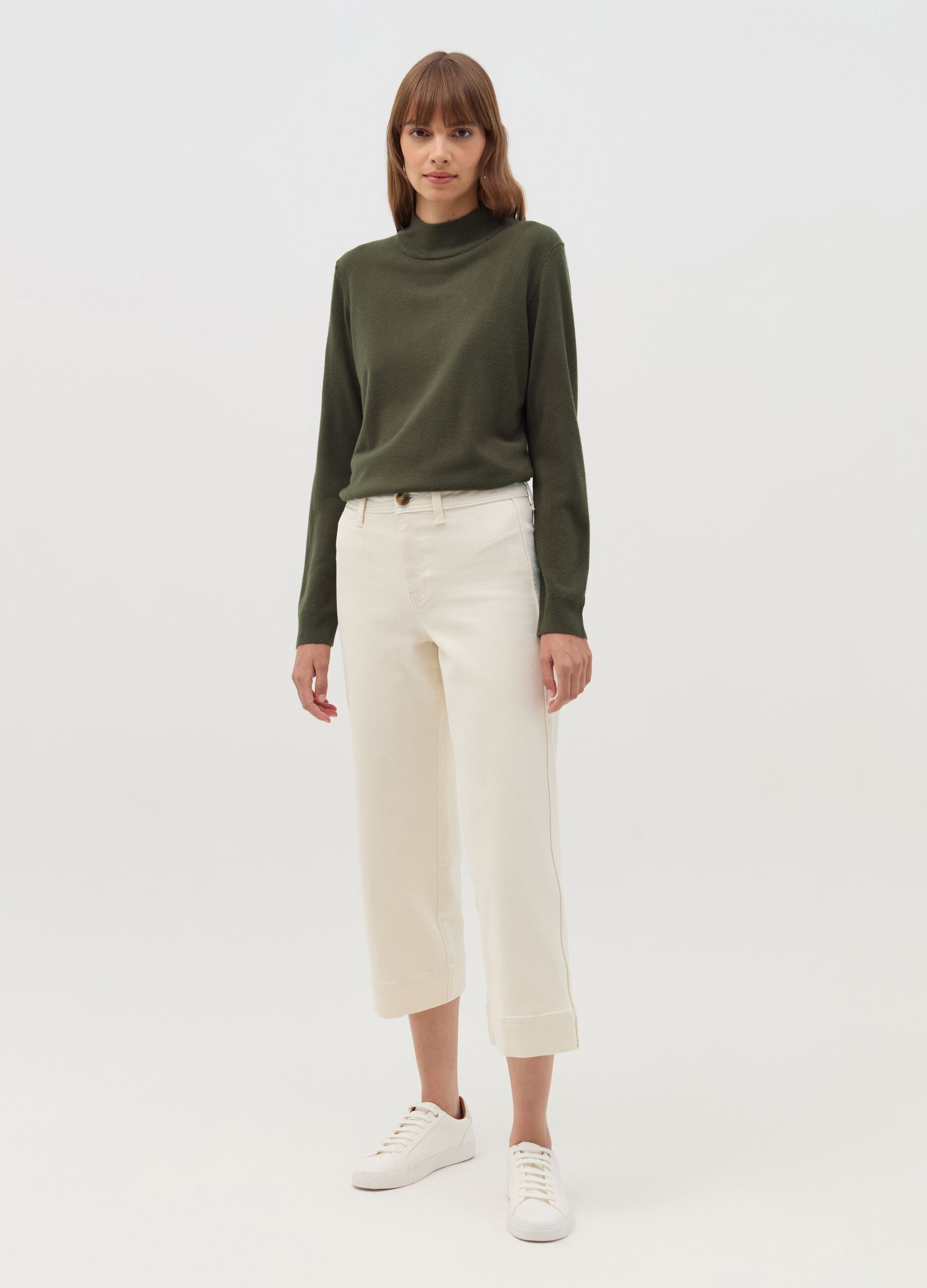 Long-sleeved top with mock neck