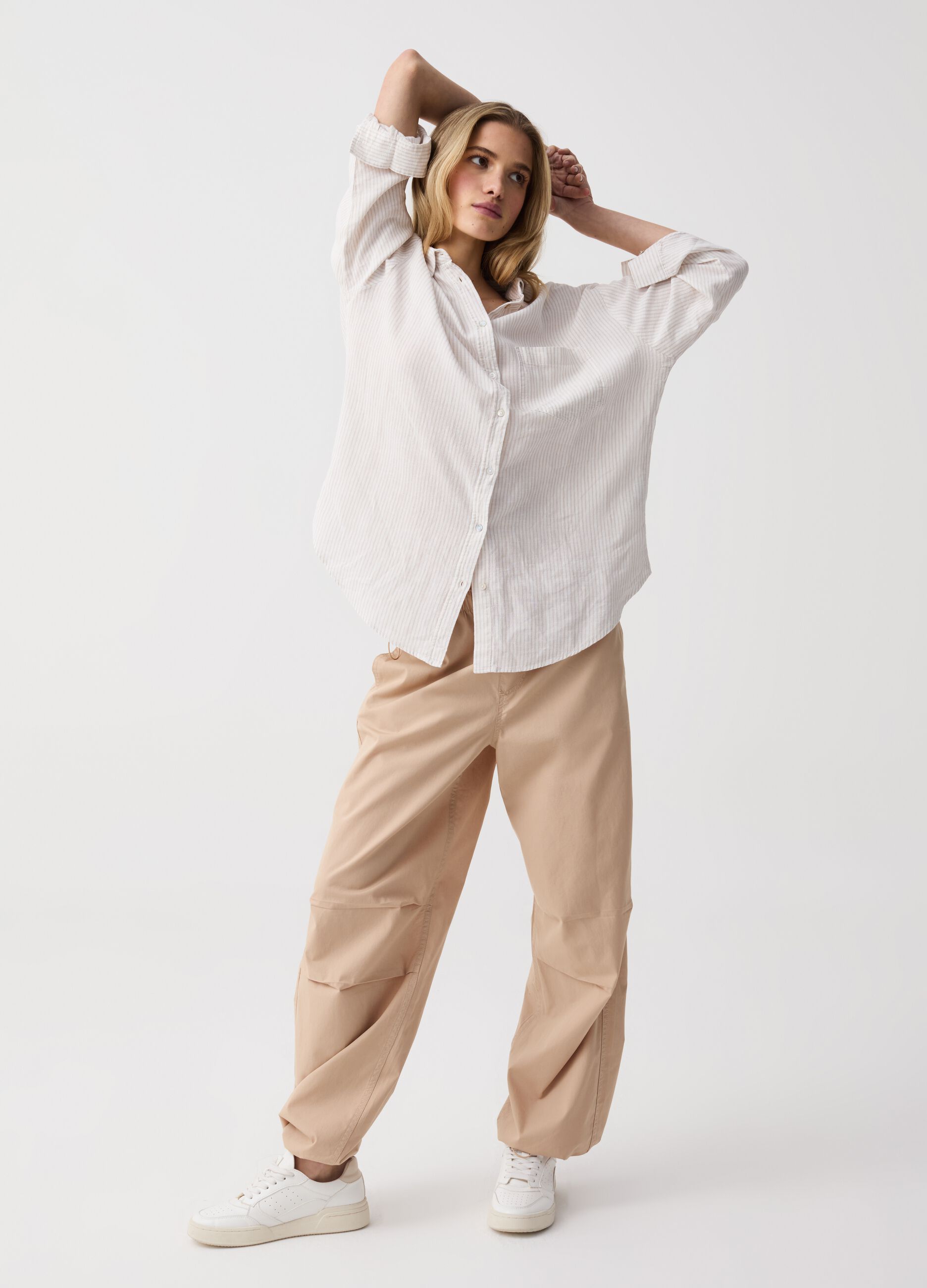 Ovs Pantaloni parachute in popeline