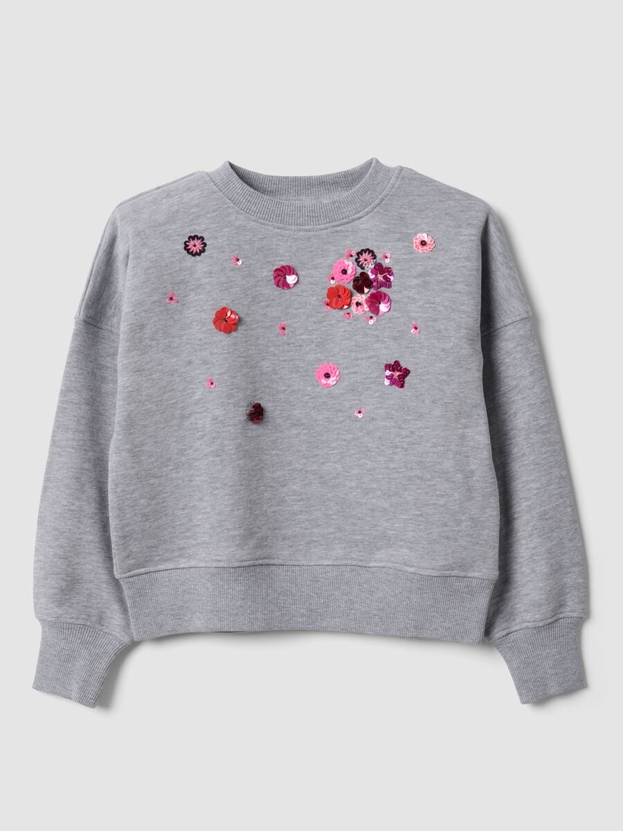 Felpa grigia in misto cotone con girocollo e paillettes_3