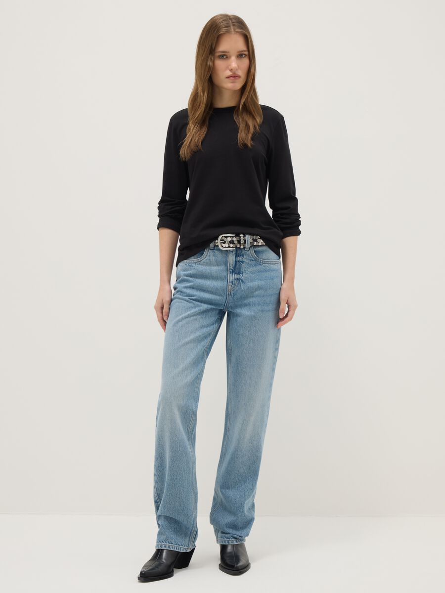 Blue pure cotton straight fit jeans_0