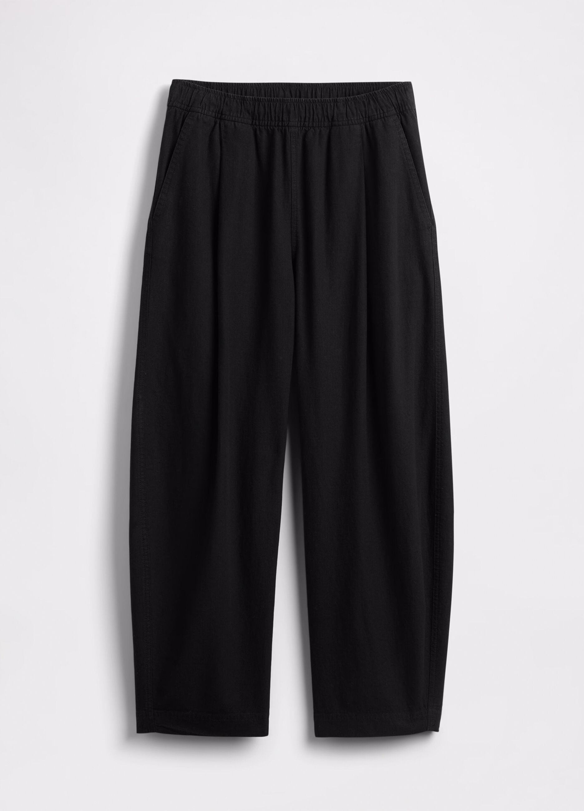 Pantaloni ampi neri in lino e viscosa