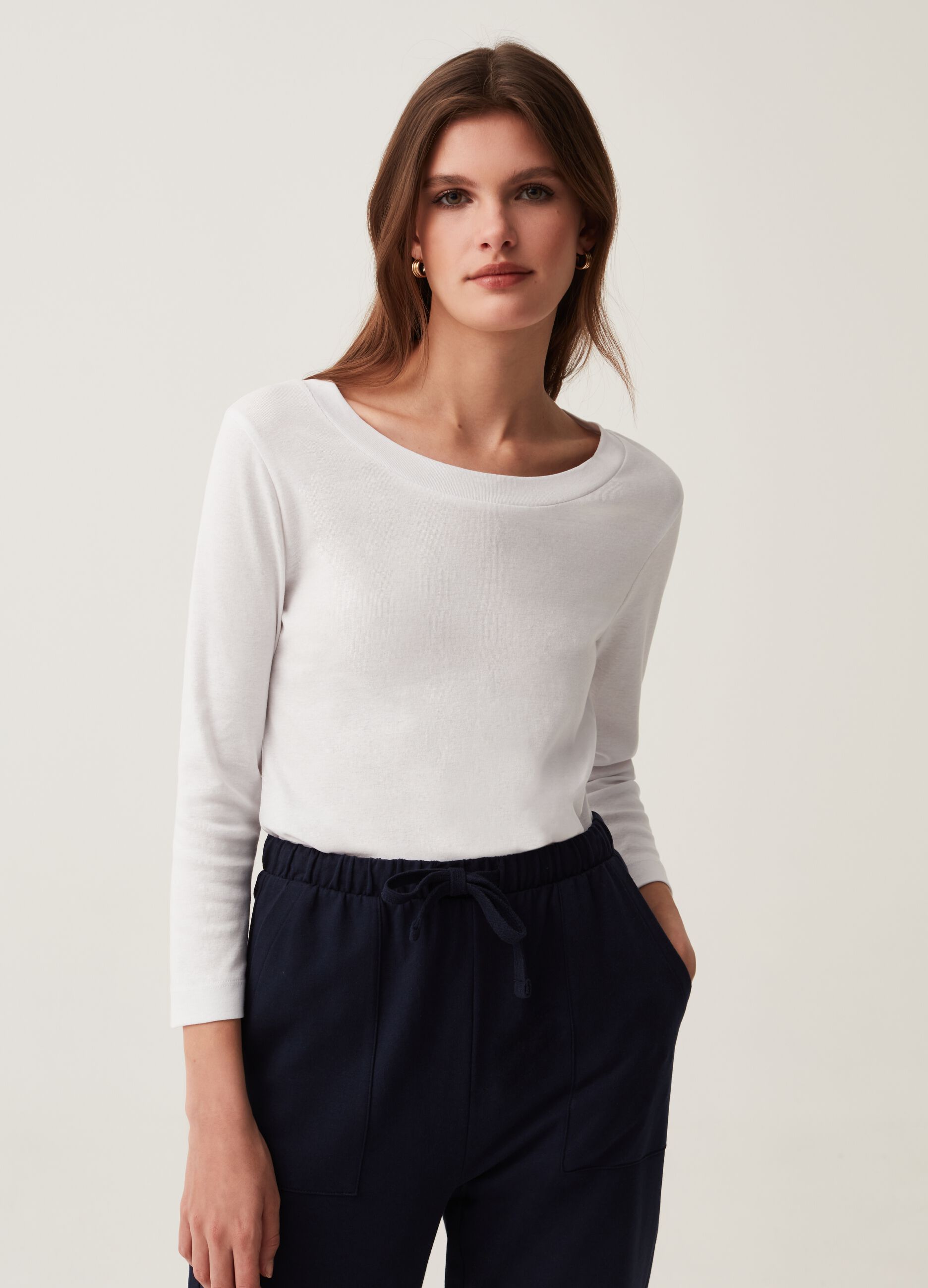 Cotton T-shirt with three-quarter sleeves