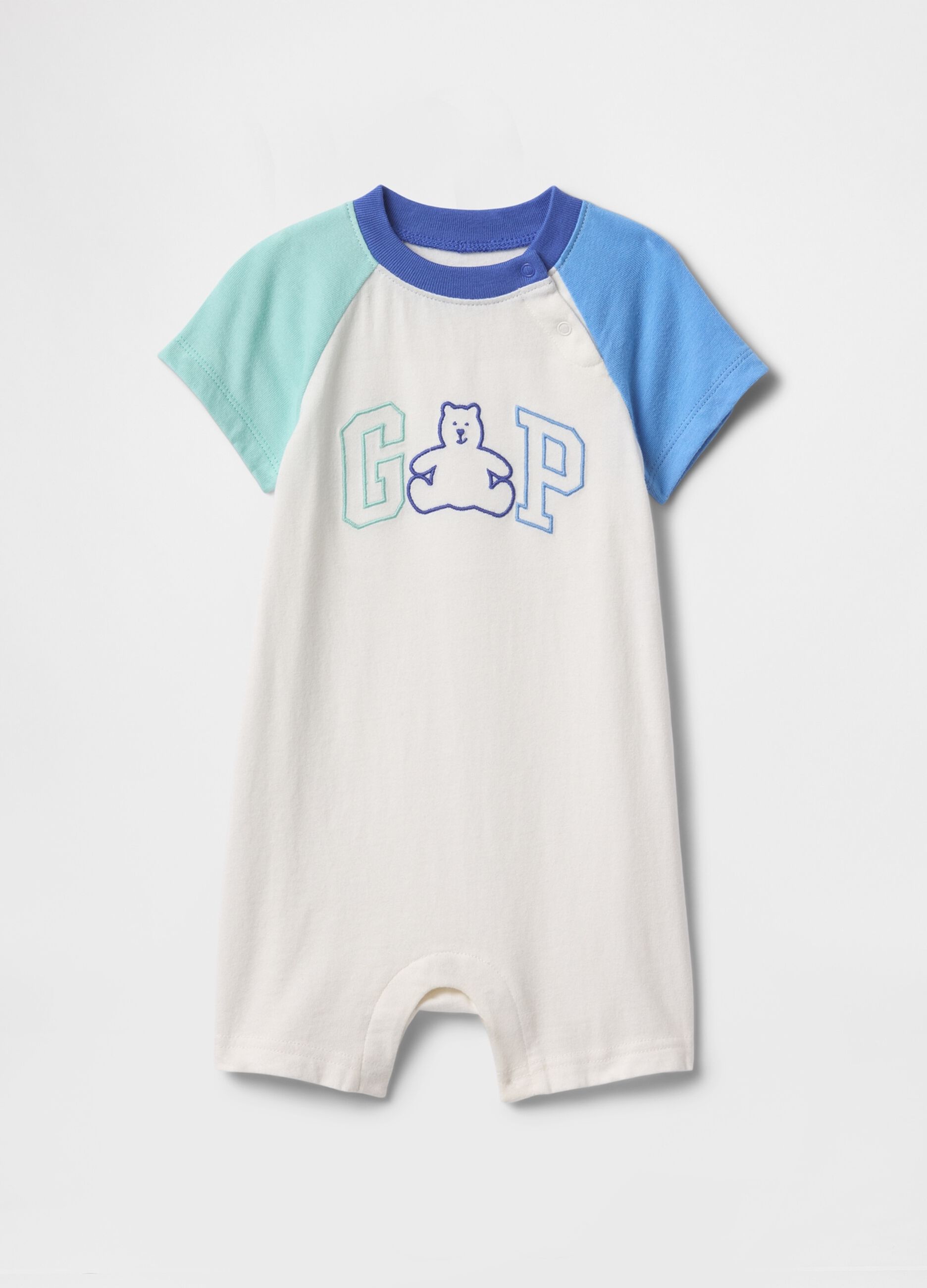 Romper suit with logo and embroidered teddy bear