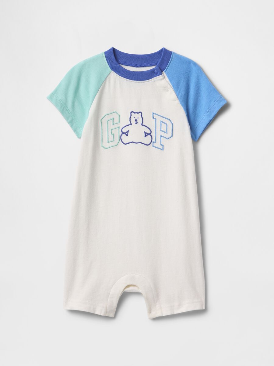 Romper suit with logo and embroidered teddy bear_0