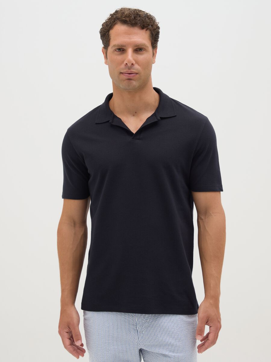 Men's blue pure cotton polo regular fit_0