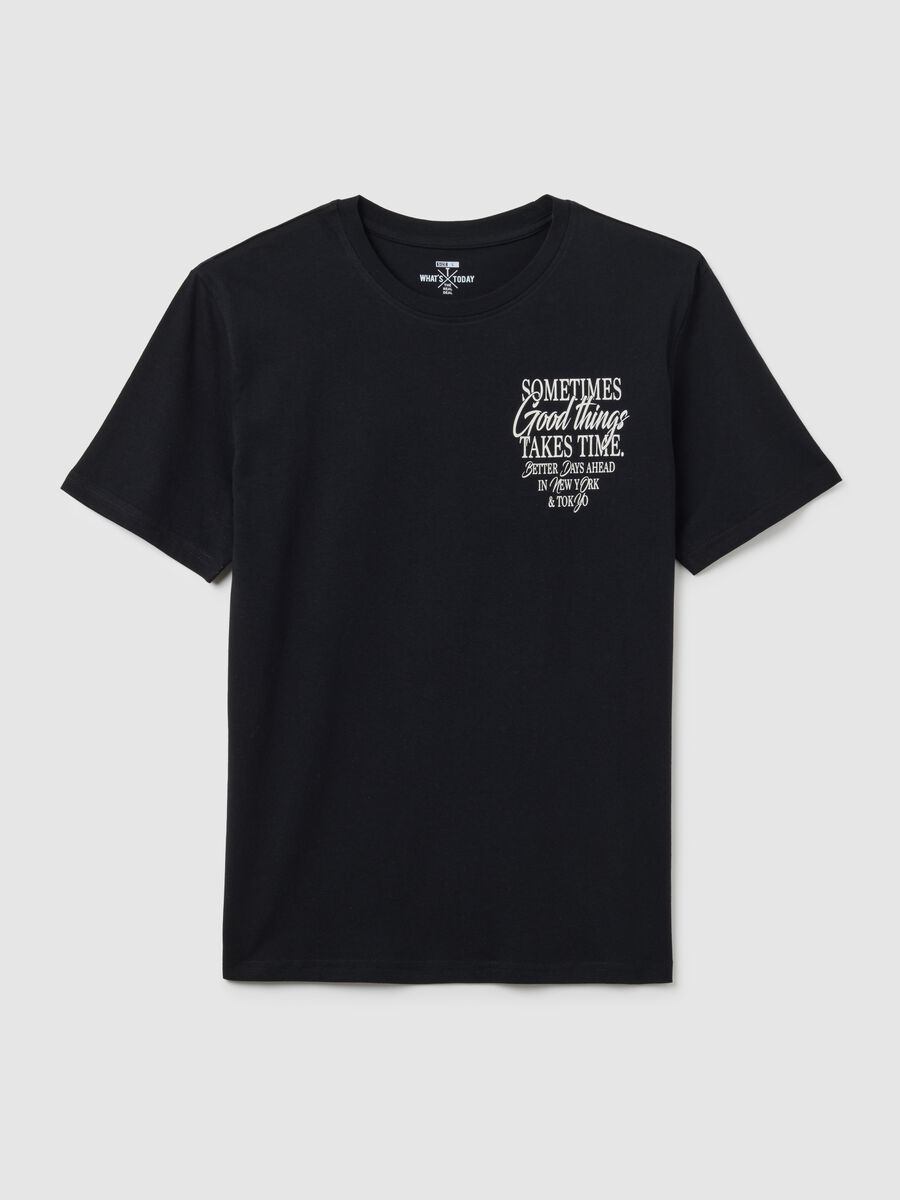 Regular fit black pure cotton T-shirt with motivational messages_4