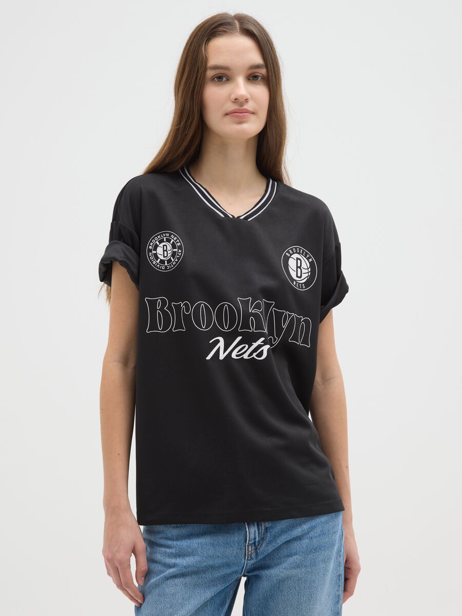 Short Sleeve Regular Fit Black T-shirt Brooklyn Nets_0