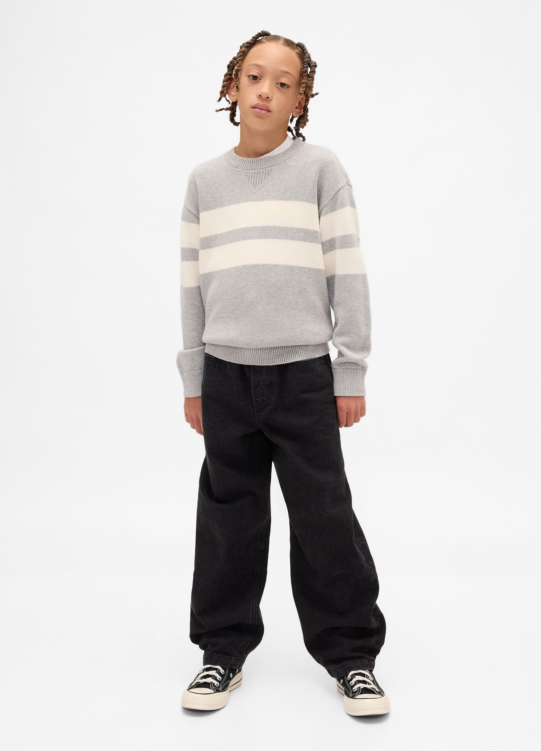 Grey cotton striped jumper for kids