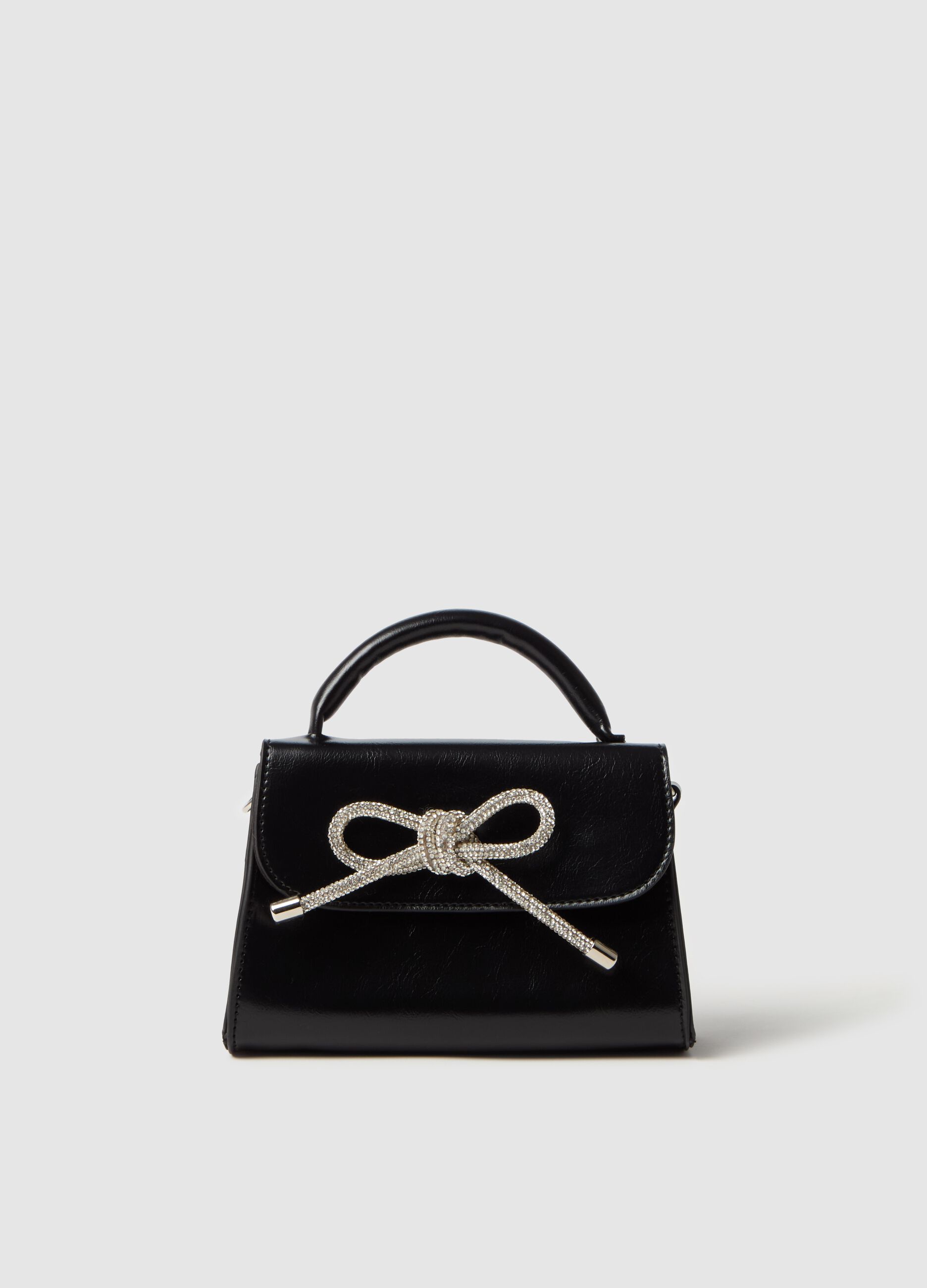 Glossy-effect bag with diamanté knot