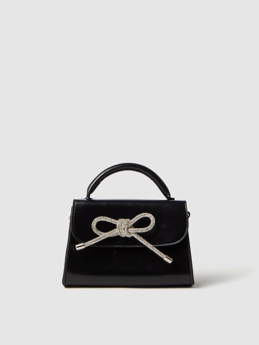 Glossy-effect bag with diamanté knot_0