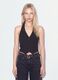Black cropped vest in stretch striped viscose_1