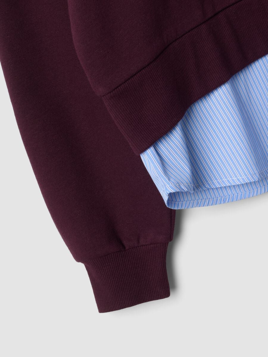 Purple cotton-blend hoodie with layered shirt-effect hem_5