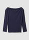 T-shirt blu in viscosa elasticizzata con scollo a barchetta_4