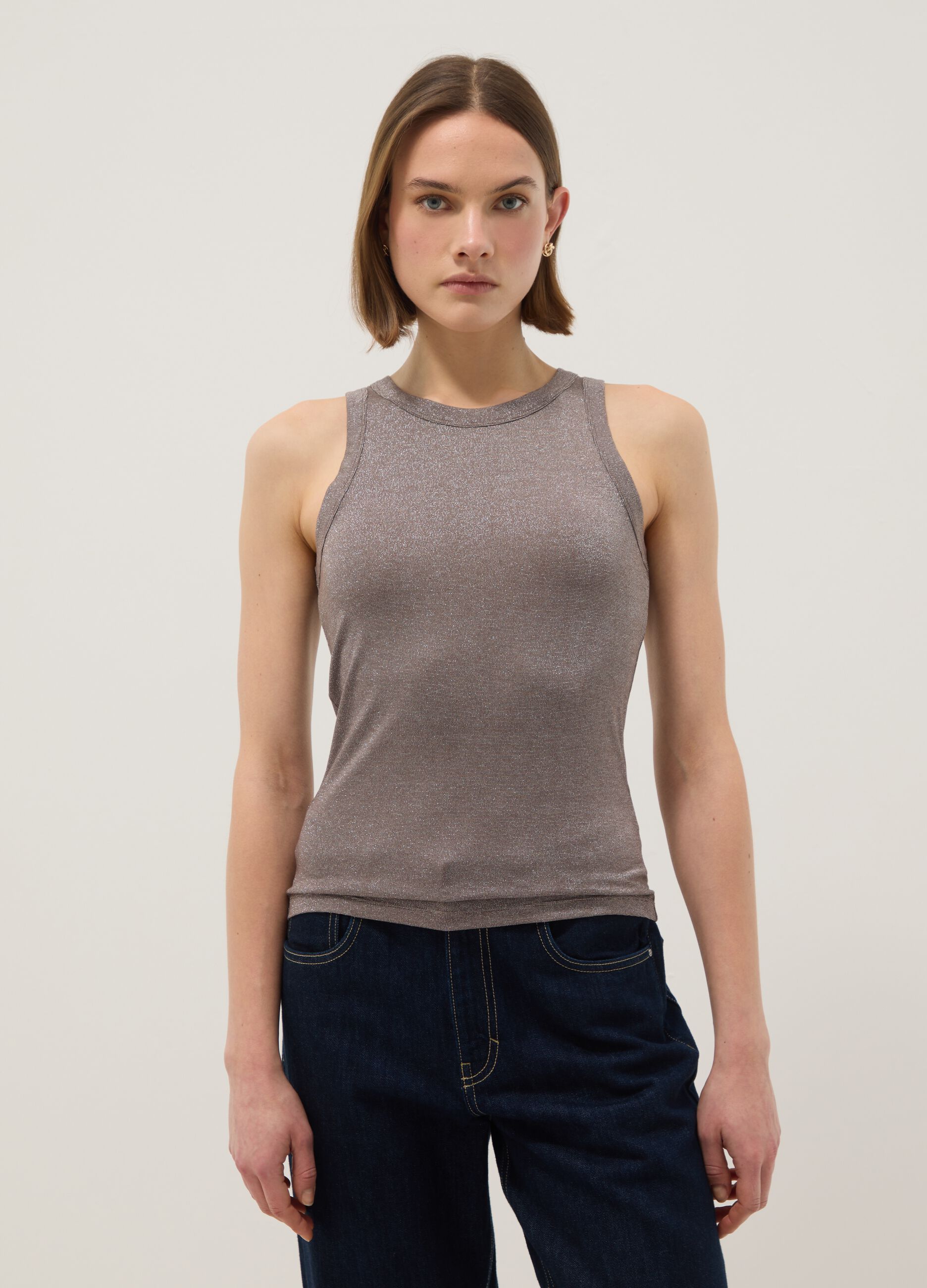Grey sparkly regular fit top with thin straps