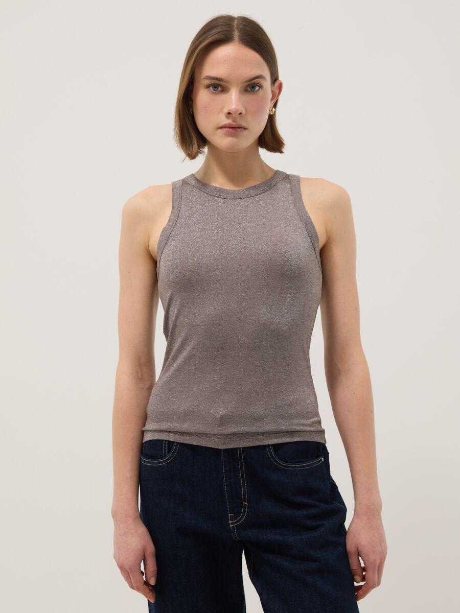 Grey sparkly regular fit top with thin straps_0