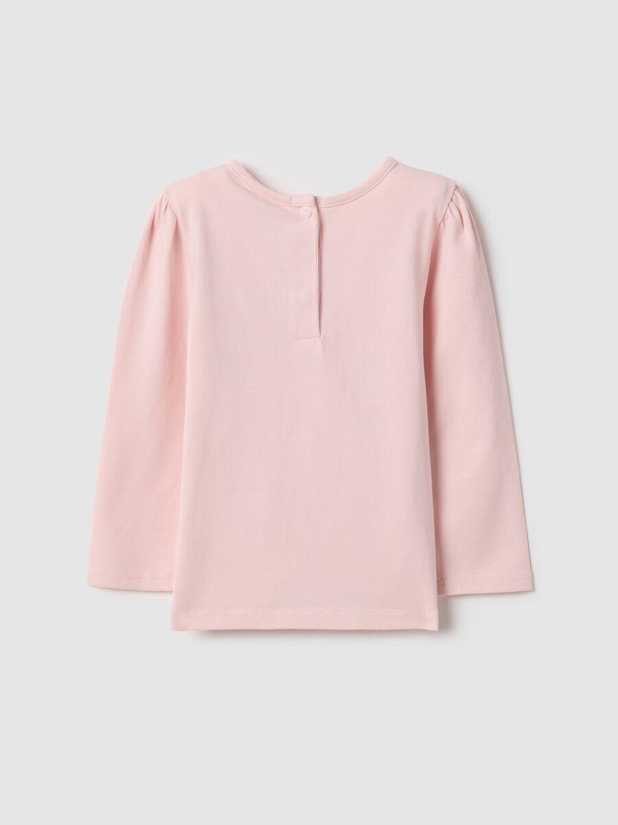 Pink Long Sleeve Cotton Stretch T-shirt with Bow Accent_1