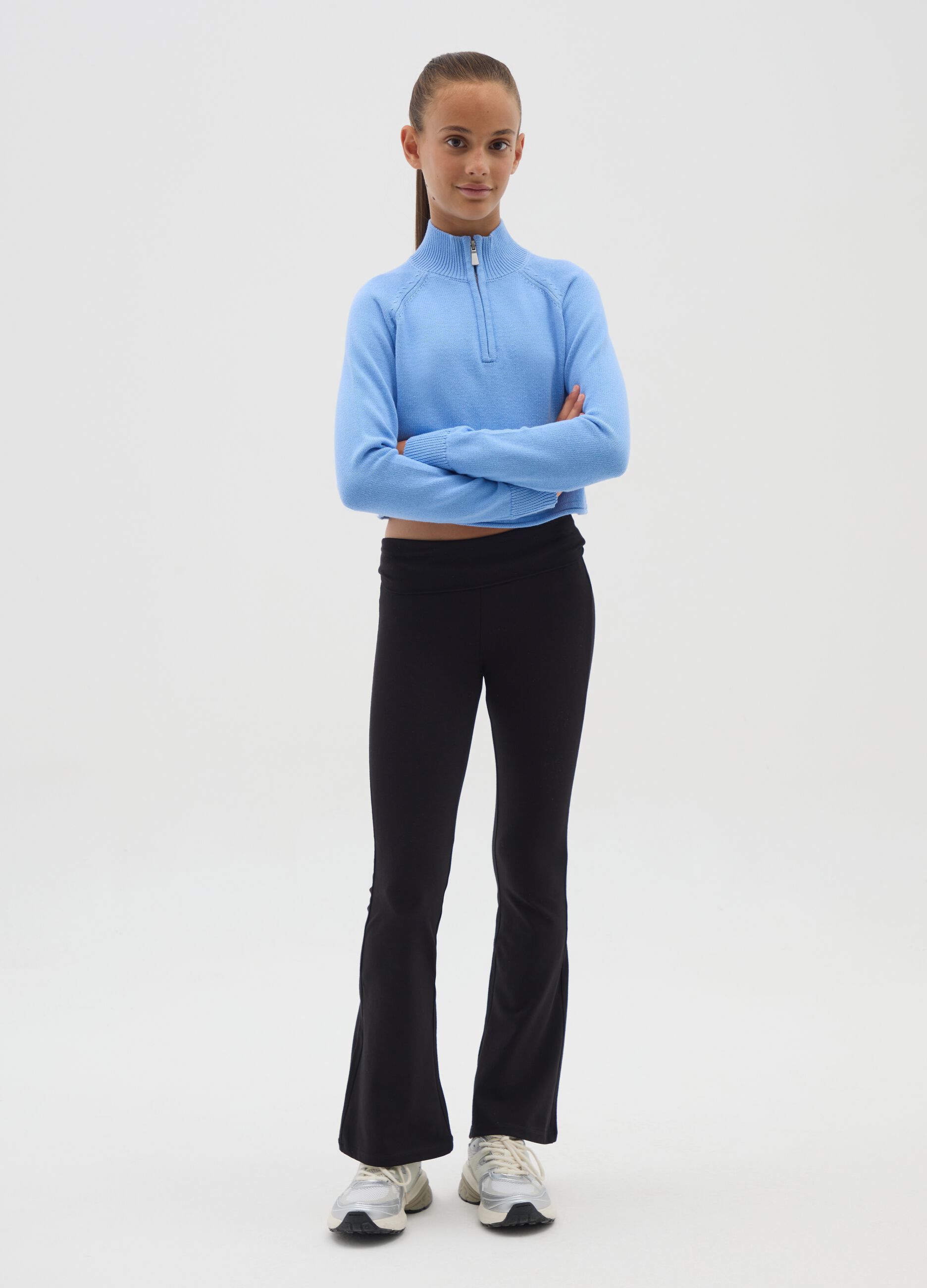 Girls' Black Stretch Cotton Trousers
