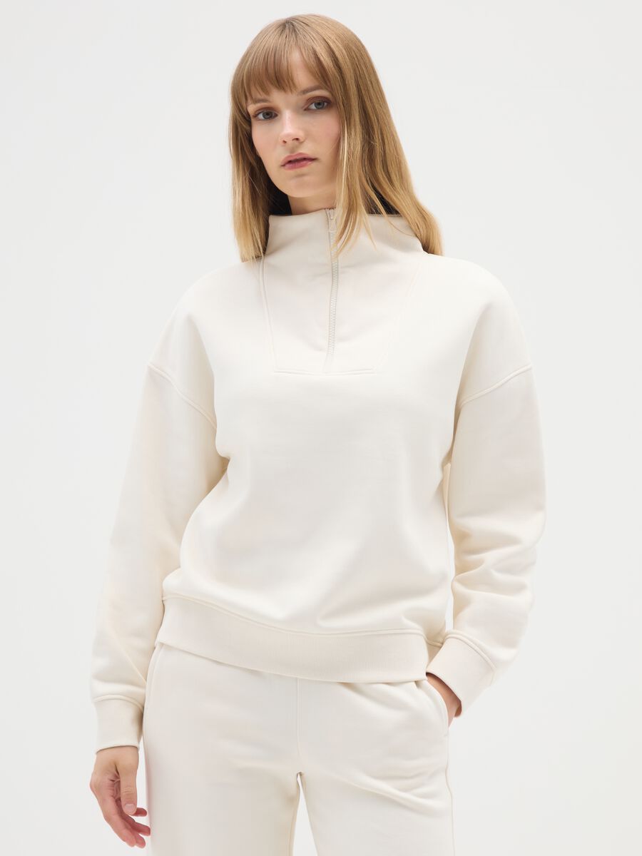 Regular fit beige cotton blend sweatshirt_0