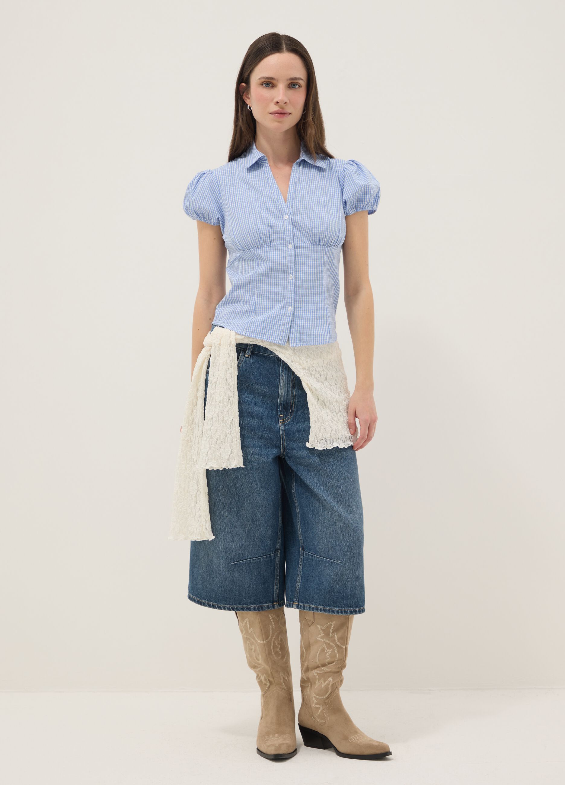 Baggy shorts in pure blue denim cotton