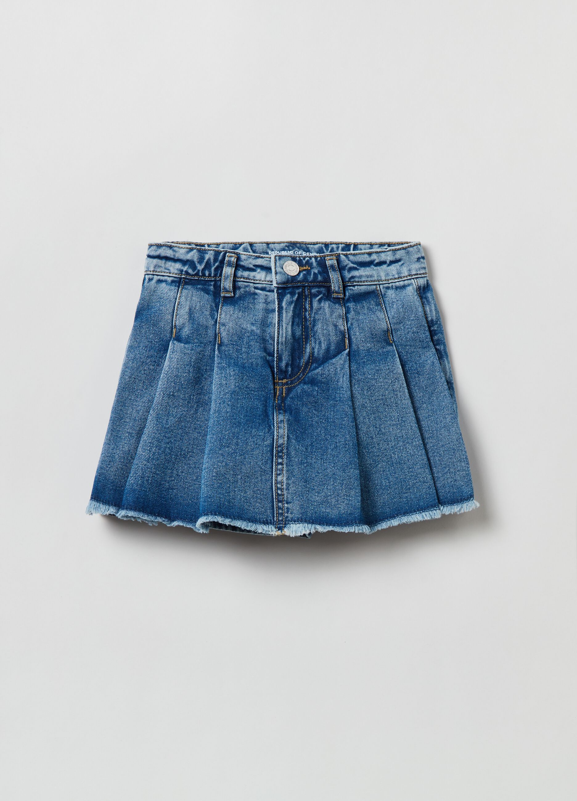Skort in denim con plisse_0