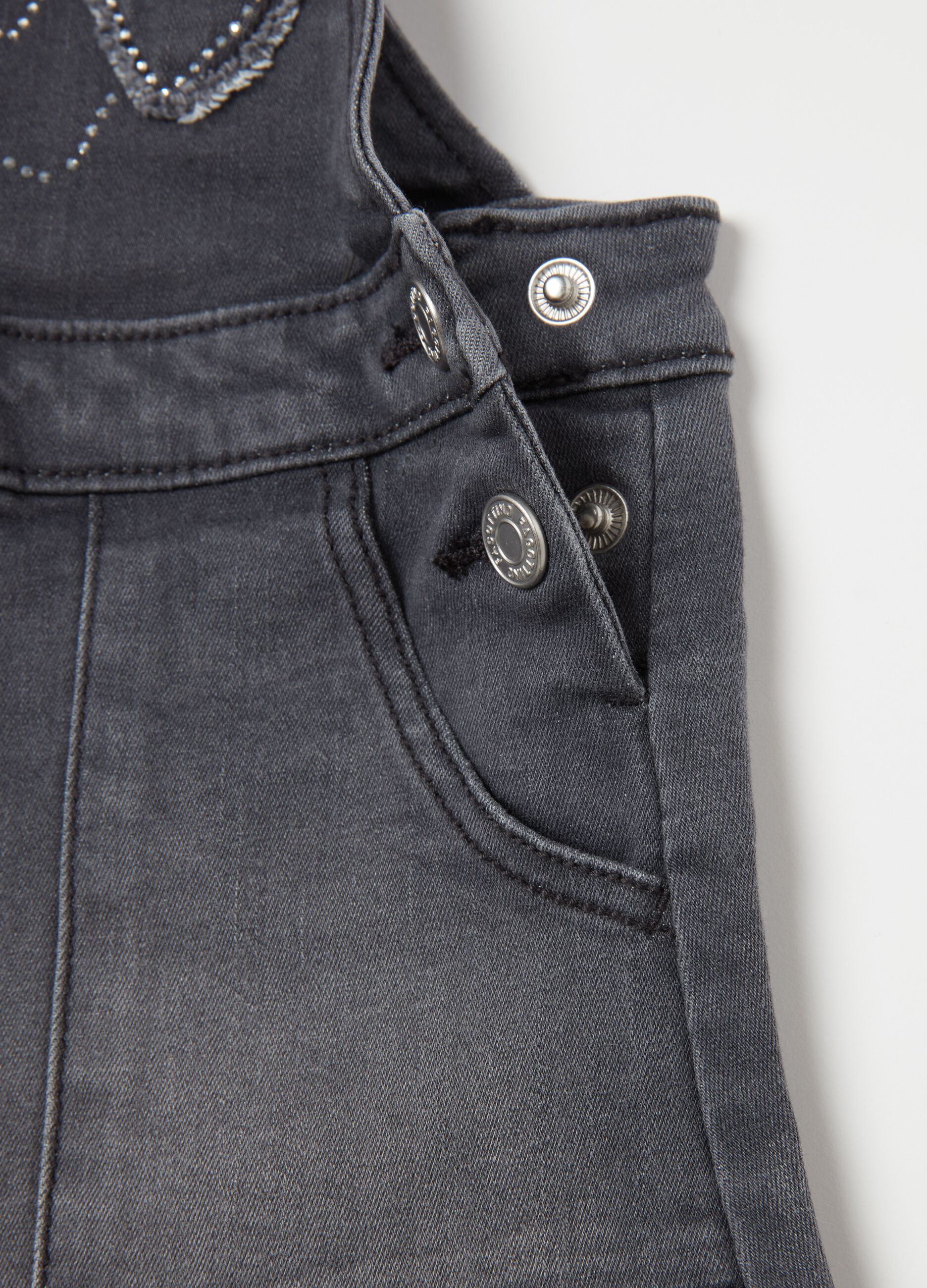 Denim pinafore with diamanté hearts