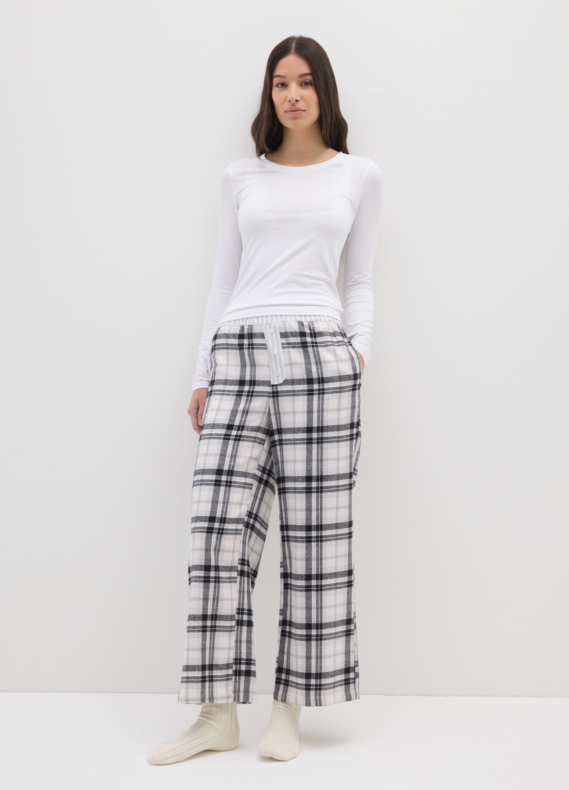Grey checked flannel pyjama trousers