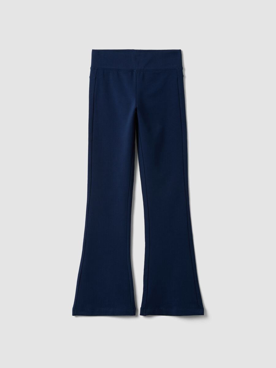 Pantaloni blu flare in cotone organico elasticizzato per ragazza_0