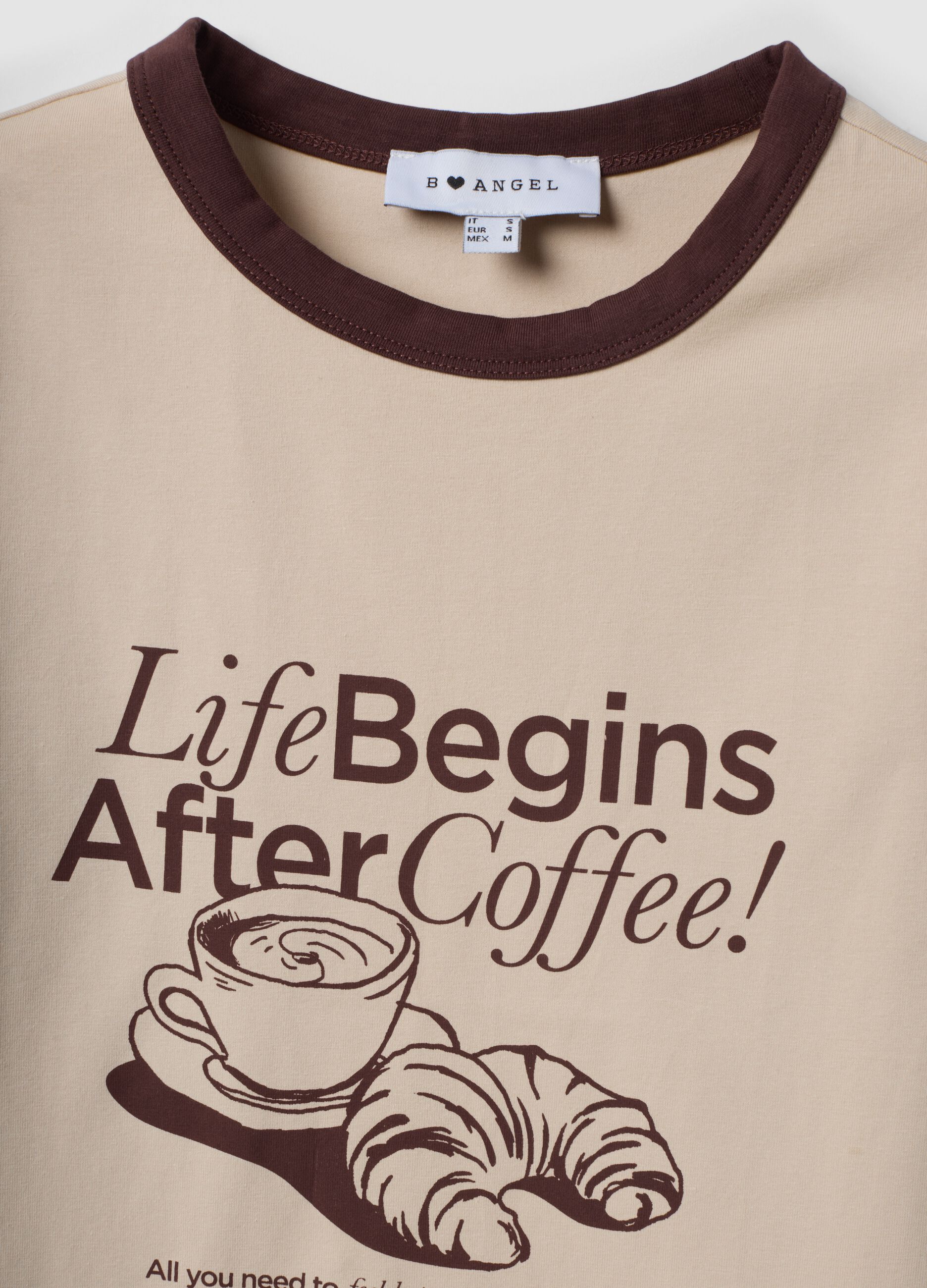 Pink cotton T-shirt with front graphic print and contrast trims