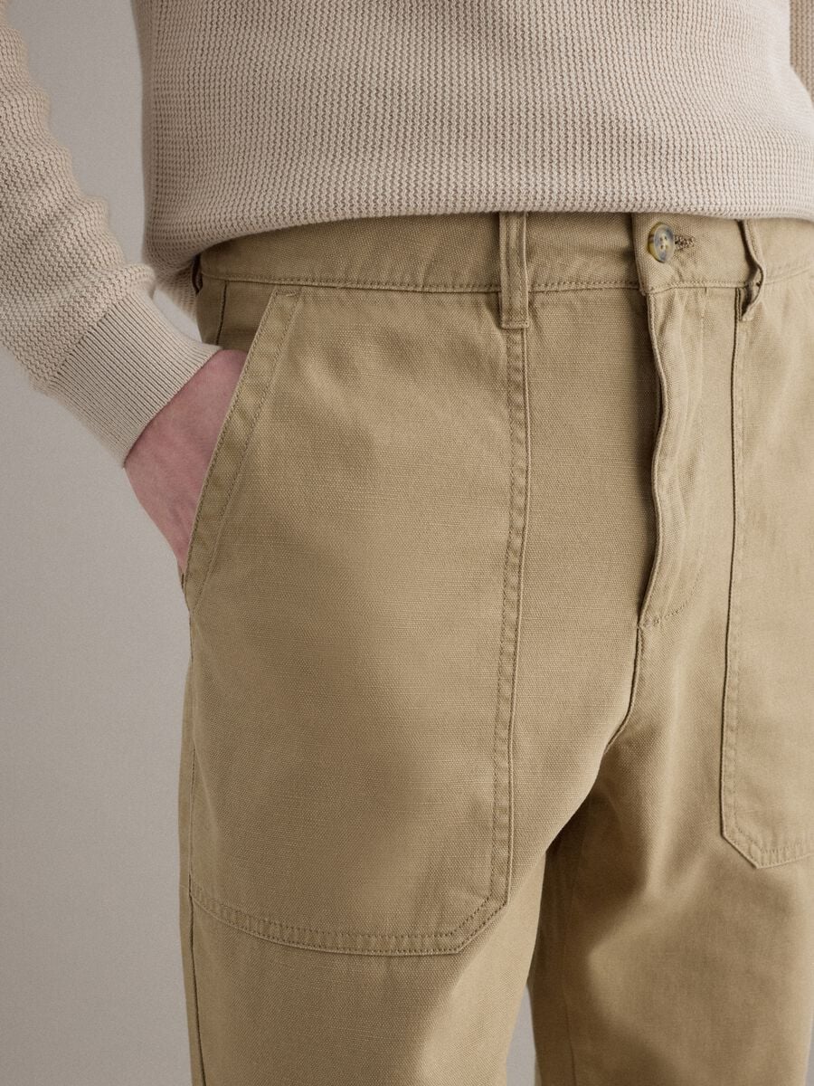 Pantaloni in cotone e lino beige regular fit_3