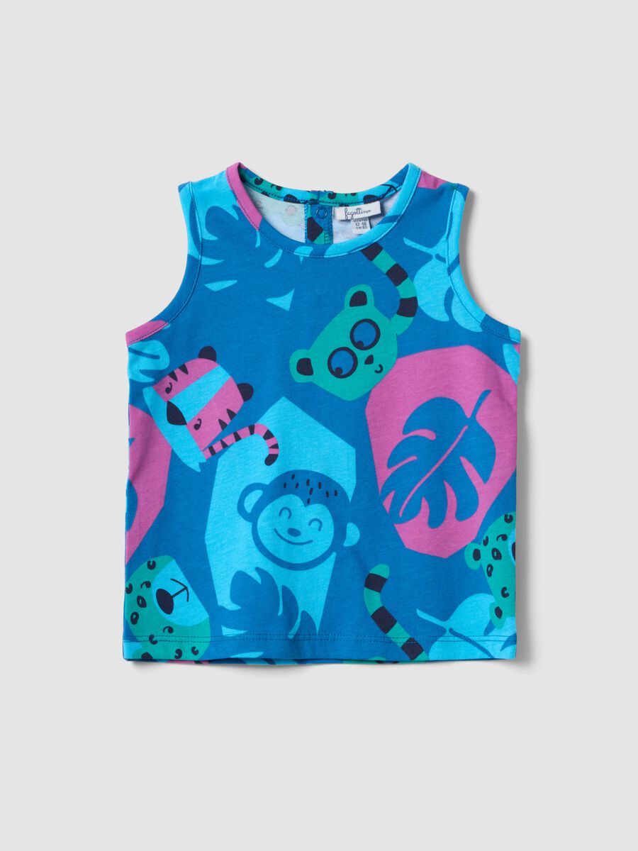 Canotta blu in puro cotone con stampa all over per bimbo regular fit_0