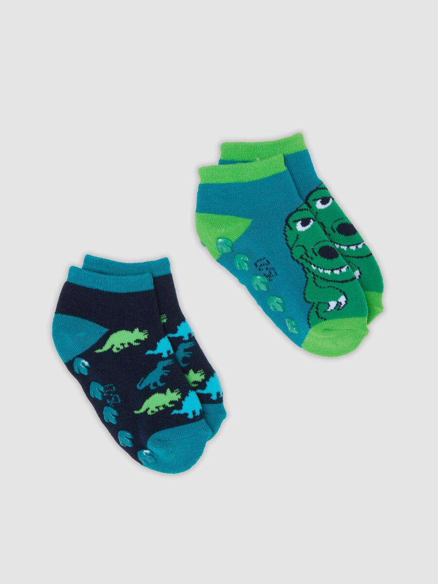 2-pack of green anti-slip socks in stretchy organic cotton with dinosaur print_0