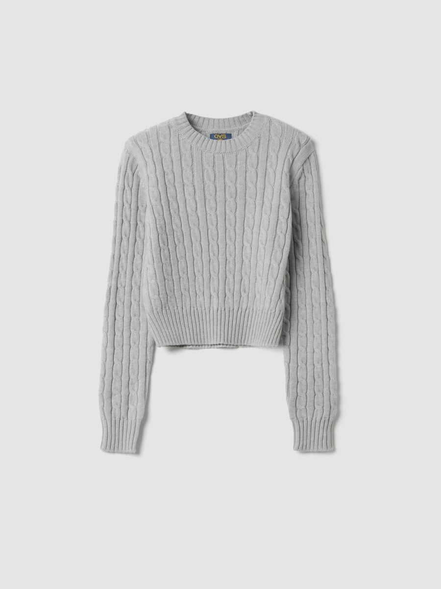 Grey marl cable-knit crew-neck jumper, regular fit_0